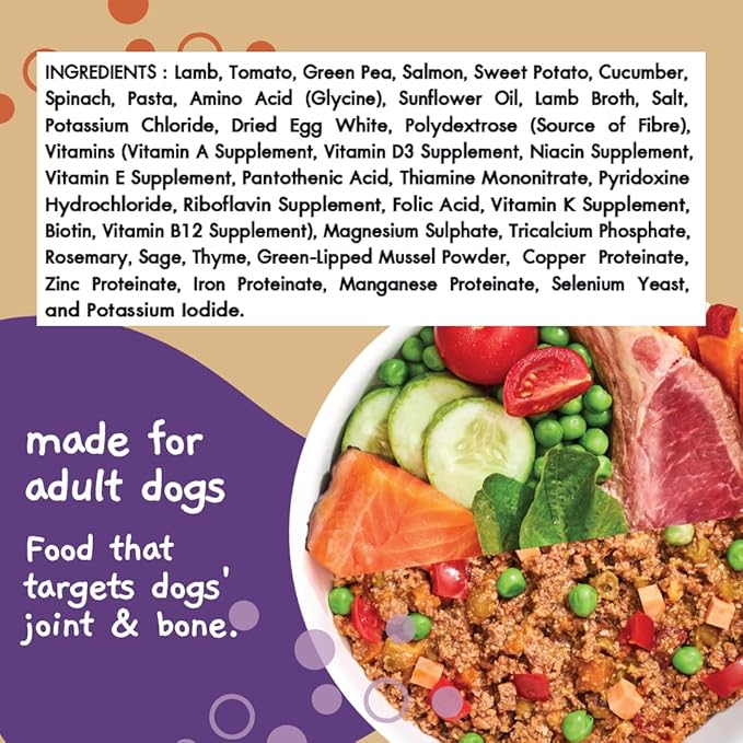 MOOCHIE Home Cooked Superfood Natural Wet Dog Food Recipe - Joint & Bone - Made with Lamb, Sweet Potato and Spinach - No Added Preservatives or Artificial Flavoring - 9 oz x 6 Pouches