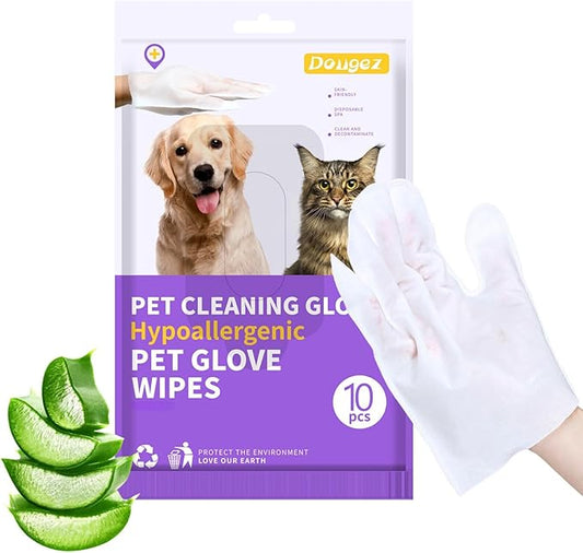 Cleaning Pet Bath Wipes for Dog/Cat,Dogs Grooming Gloves Wipes,Nourishing Fur Wipes for Cats,Traveling/Daily Care,Deodorizing Wipes for Puppies/Kittens,Unscented-Rinse Free,10PCS