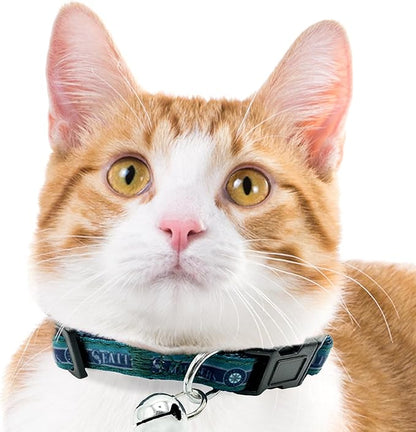 MLB CAT Collar Seattle Mariners Satin Cat Collar Baseball Team Collar for Dogs & Cats. A Shiny & Colorful Cat Collar with Ringing Bell Pendant
