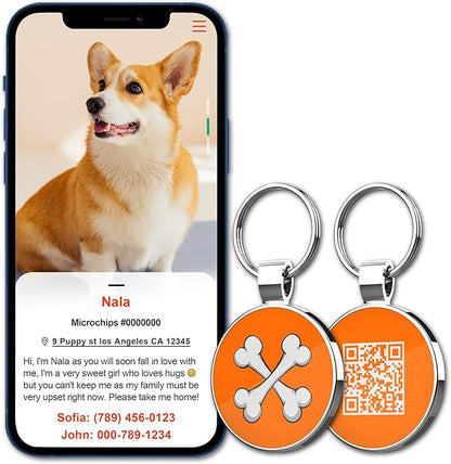 MYLUCKYTAG QR Code Pet ID Tags Dog Tags - Pet Online Profile - Scan QR Receive Instant Pet Location Alert Email