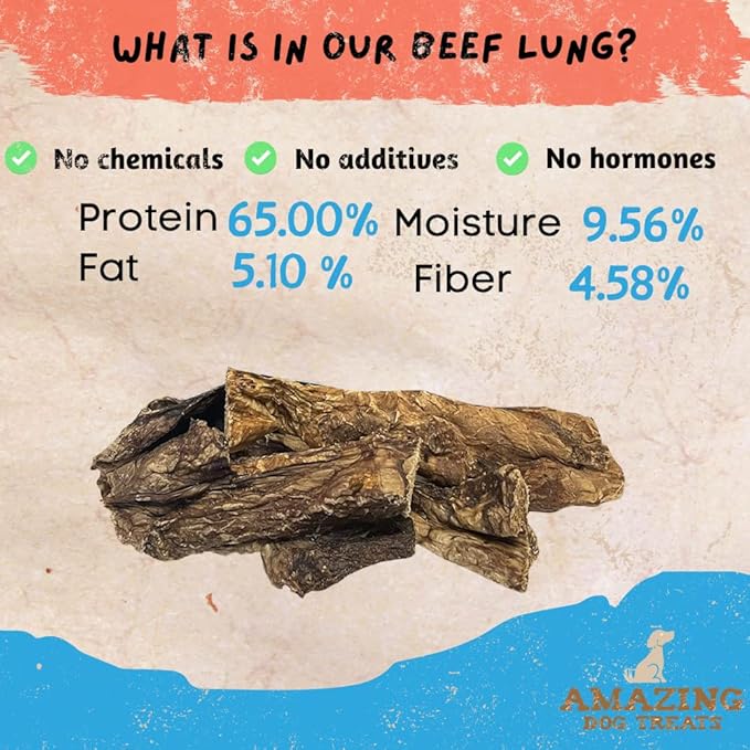 Amazing Dog Treats - 6 Inch Mega Thick Beef Lung Jerky Reward for Dogs | (10 Pc/Pk) | 100% Natural Beef Lung Snacks for Dogs | Single Ingredient High-Protein Low-Fat Grain-Free Beef Lung Dog Treats