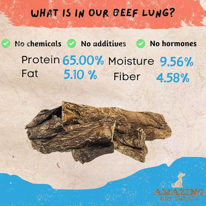 Amazing Dog Treats - 6 Inch Mega Thick Beef Lung Jerky Reward for Dogs | (10 Pc/Pk) | 100% Natural Beef Lung Snacks for Dogs | Single Ingredient High-Protein Low-Fat Grain-Free Beef Lung Dog Treats