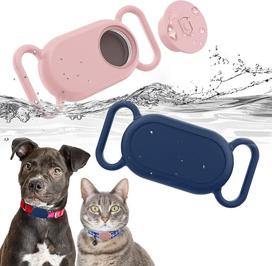 2 Pack Dog Collar Holder for SmartTag2, Waterproof Silicone Case for Pet Cat, Anti-Lost Scratch Resistant Protective Cover Accessory for Smart tag2 (Blue,Pink)