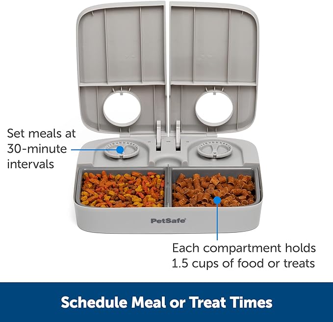 PetSafe Analog 2 Meal Programmable Pet Feeder, Automatic Dog and Cat Feeder - Dry or Semi-Moist Pet Food Dispenser, Slow Feed Portion Control (3 Cup/16 Ounce Total Capacity), Tamper-Resistant Design