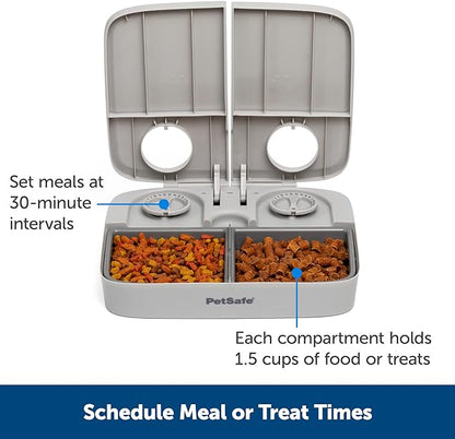 PetSafe Analog 2 Meal Programmable Pet Feeder, Automatic Dog and Cat Feeder - Dry or Semi-Moist Pet Food Dispenser, Slow Feed Portion Control (3 Cup/16 Ounce Total Capacity), Tamper-Resistant Design