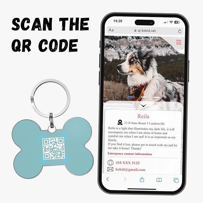 QR Code Dog Tag,Dog Tags Personalized for Pets, Custom Dog Name ID Tags Personalized Dog and Cat Tags -Free Online&Scan QR Receive Instant Location Alert Email