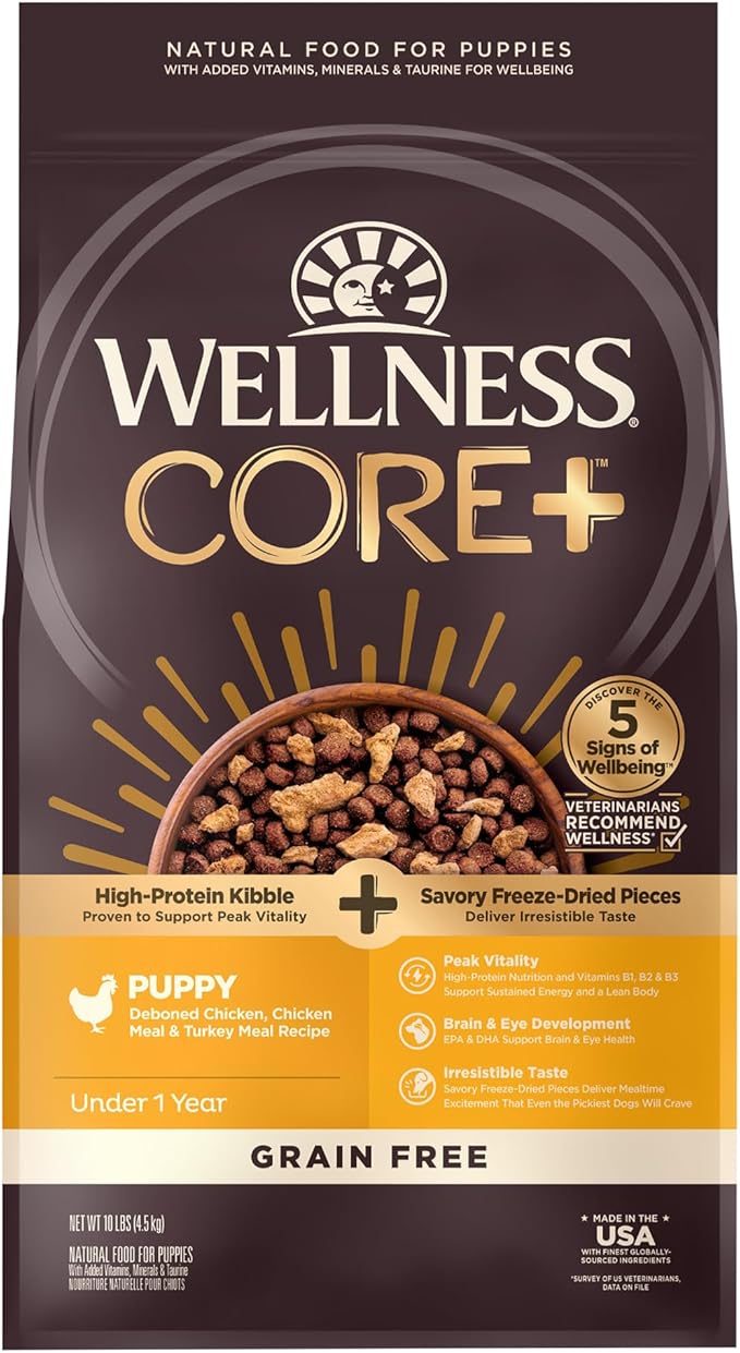 Wellness CORE RawRev Grain-Free Dry Puppy Food, Natural Ingredients, Made in USA with Real Freeze-Dried Meat (Puppy, Turkey, 10 lbs)