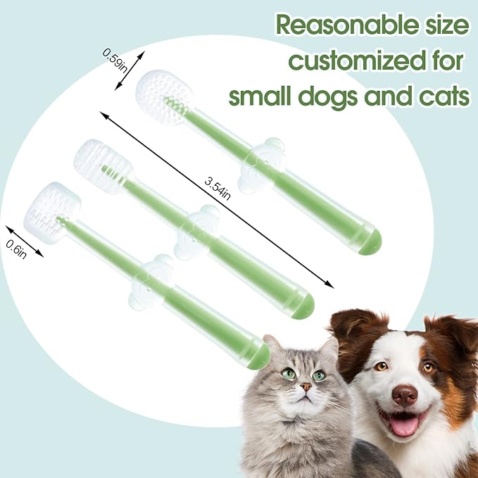 3-Piece Pet Silicone Toothbrush Set for Small Dogs and Cats - Safe and Gentle Dental Care for Your Furry Friend - Non-Toxic, Soft and Durable -Ideal Small Dog and Cat Toothbrush Kit(Green)