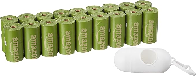 Amazon Basics Dog Poop Bags With Dispenser and Leash Clip, Brazilian Mango Scented, 270 Count, 18 Pack of 15, 13 Inch x 9 Inch