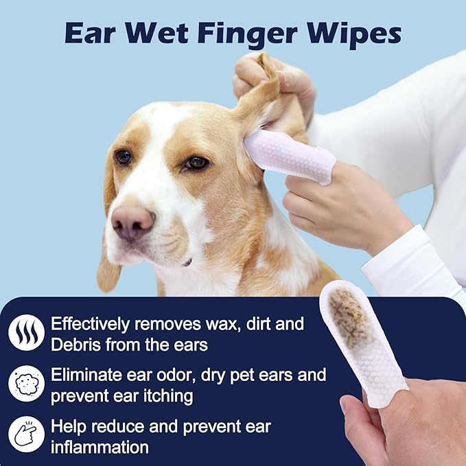 Pet Ear Finger Wipes 70 Count, Gentle and Effective Ear Cleaning Wipes for Dogs and Cats, Removes Wax, Dirt, and Odor, Prevents Ear Infections, Natural Ingredients, Safe and Easy to Use