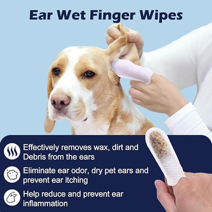 Pet Ear Finger Wipes 70 Count, Gentle and Effective Ear Cleaning Wipes for Dogs and Cats, Removes Wax, Dirt, and Odor, Prevents Ear Infections, Natural Ingredients, Safe and Easy to Use