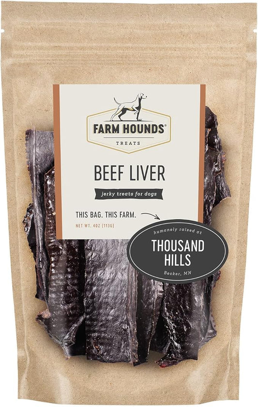 Farm Hounds Beef Liver Jerky Treats for Dogs, Premium Dried Dog Treats, High Protein Training Treat for Small & Large Dogs, Natural & Healthy Dog Treats, Made in USA, Beef Liver 4oz