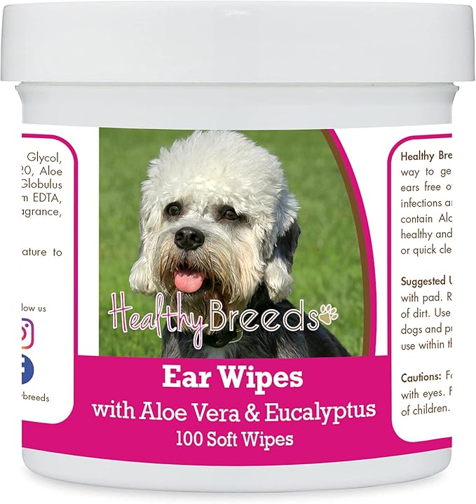Healthy Breeds Dandie Dinmont Terrier Ear Cleaning Wipes with Aloe & Eucalyptus for Dogs 100 Count