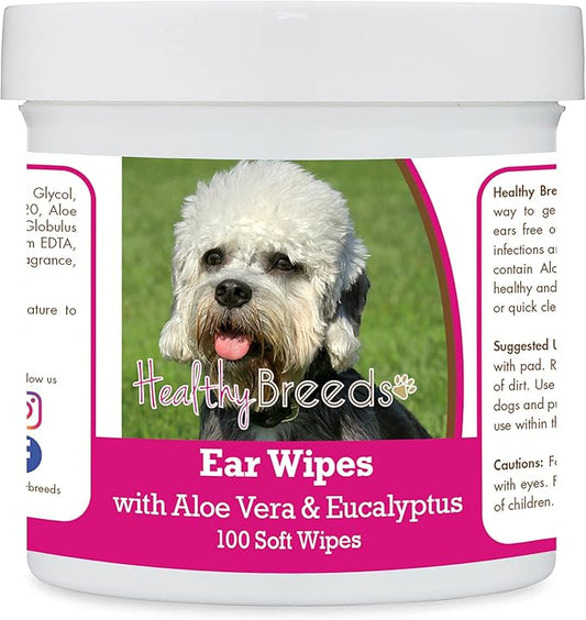 Healthy Breeds Dandie Dinmont Terrier Ear Cleaning Wipes with Aloe & Eucalyptus for Dogs 100 Count