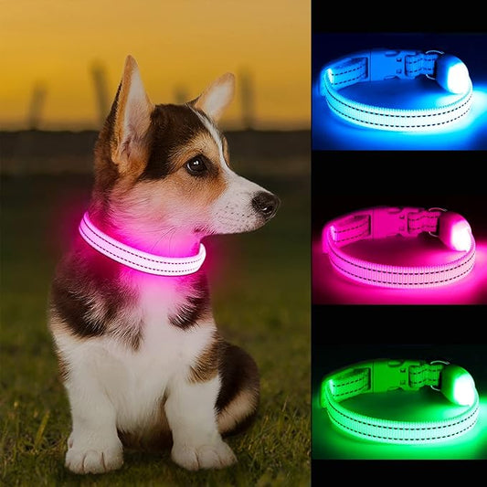 Light Up Dog Collar at Night, Led Dog Collar Adjustable, Lighted Dog Collar Rechargeable Waterproof, Dog Lights for Night Walking, Glow in The Dark Dog Collars Light for Small Pet(S, Pink)