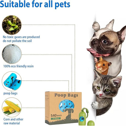 Dog Poop Bag Rolls - 540 Count Dog Waste Bags with Dispenser, Extra Thick Strong Leak proof Poop Bags for Dogs Doggy | Scented Blue