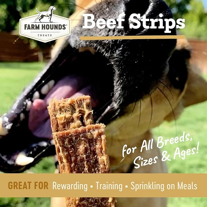 Farm Hounds Premium Natural Beef Treats for Dogs, 100% Made from Humanely-Raised Beefs, No Fillers Added, Nutrient-Rich Jerky Training Treats, Healthy Delicious Dog Strips, Made in USA, 2-Pack