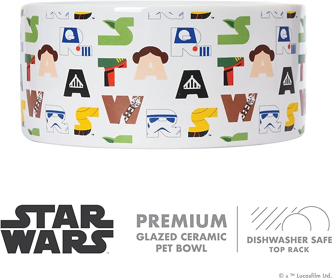 STAR WARS for Pets Character Dog Feeding Bowl, 6 Inch | STAR WARS Dog Food Bowl Holds up to 3.5 Cups of Water, Dry Food, or Wet Food | Officially Licensed STAR WARS Product,White,(Pack of 1),FF13179