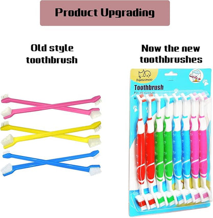 8 pcs Dog Toothbrush pet Toothbrush Small to Large Dogs,Cats with Soft Bristles Non Slip Dual Head Dog Toothbrush