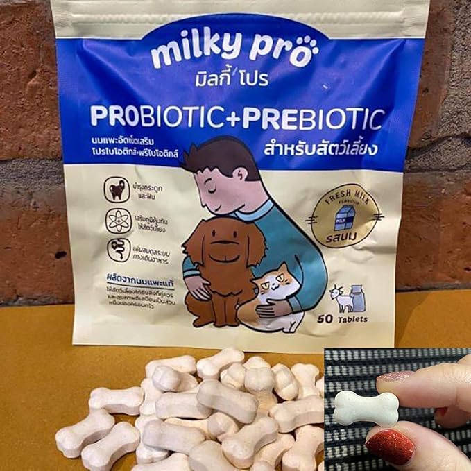MILKYPRO X2 Pcs 100 Tablets Sterilized Goat Milk Replacer Pellets for Dog Puppy Cat Pet Milk Replacer Supplement Protein Calcium Nourish Bone Teeth Strengthens Immunity Puppies Milk Replacement 140 g.