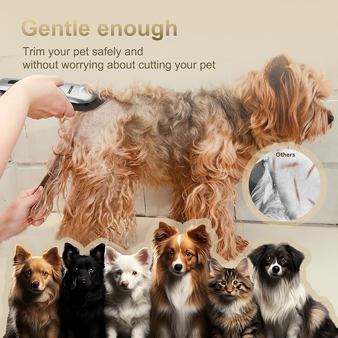 Dog Clippers for Grooming Low Noise Rechargeable Cordless Pet Hair Grooming Clippers, Professional Heavy Duty Dog Grooming Kit Dog Trimmer Shaver for Dogs Cats Pets (Silver)