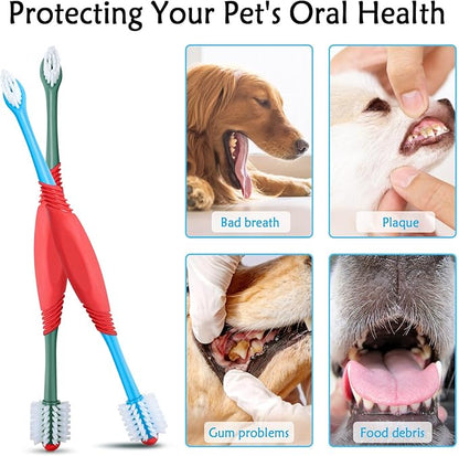 2PCS Dog Toothbrush 360 Degree Dog Tooth Brush, Dual Head Dog Tooth Brushing Kit Non Slip Toothbrush for Dogs and Cat Teeth Clean Pet Toothbrush Dental Care