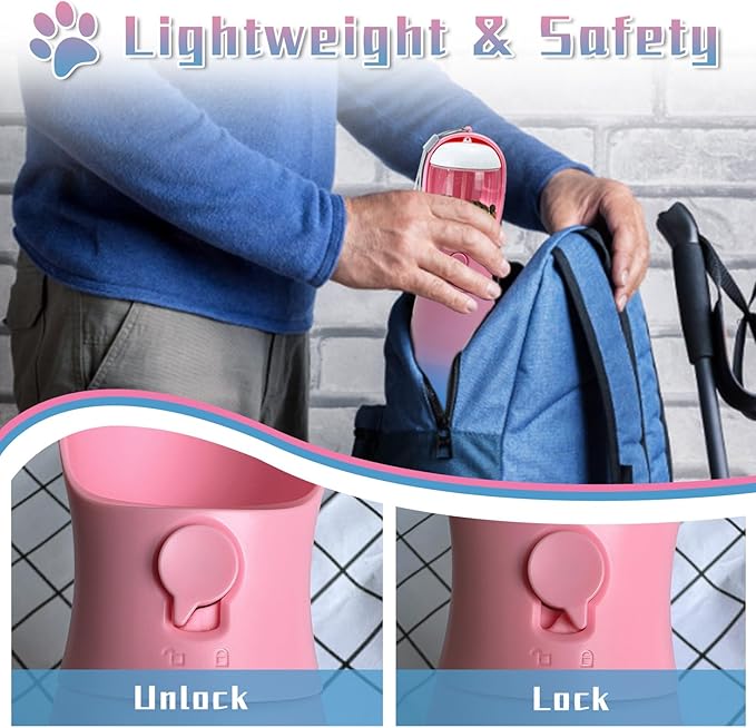 Dog Water Bottle, 19Oz Large Capacity Portable Dog Water Bowl, Food Grade Drinking Feeder & Dish Bowl, Unique Puppy Essentials for Outdoor Walking Traveling, Dog Gifts (Pink&Blue)