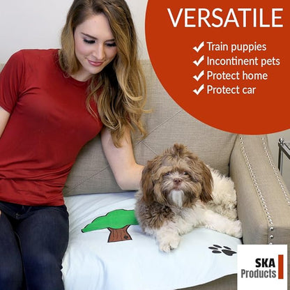 Cute Washable Puppy Pee Pads | 6 Pack Fire Hydrant, Tree Designs | Large Super Absorbent Wee Wee Potty Mats | Dog Housebreaking, Pet Crate Training | Multi-Purpose Reusable Eco-Friendly | Whelping