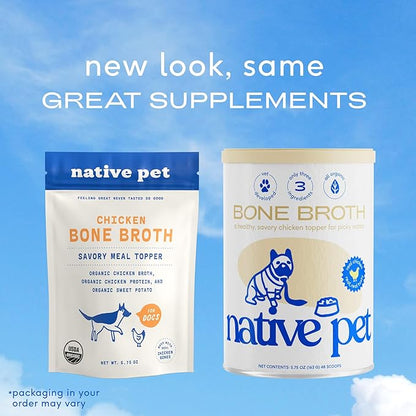 Native Pet Bone Broth for Dogs and Cats – Dog Bone Broth Powder for Dog Food Topper for Picky Eaters – Cat and Dog Broth - Dog Gravy Topper for Dry Food – Chicken Broth for Dogs and Cats – 5.75 oz