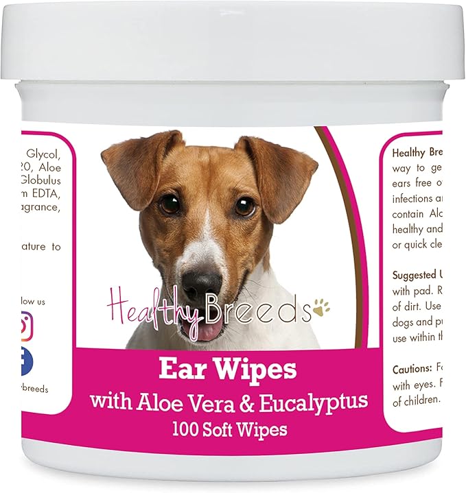Healthy Breeds Jack Russell Terrier Ear Cleaning Wipes with Aloe & Eucalyptus for Dogs 100 Count