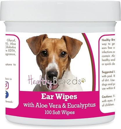 Healthy Breeds Jack Russell Terrier Ear Cleaning Wipes with Aloe & Eucalyptus for Dogs 100 Count
