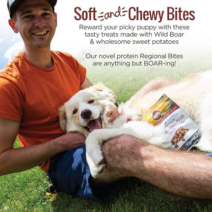 All Natural Dog Treats - Wild Boar & Sweet Potato - Training Treats for Dogs with Allergies, Sensitive Stomachs - Soft Dog Treats, Chewy, Grain Free, Human-Grade, Made in USA - 5oz Bag