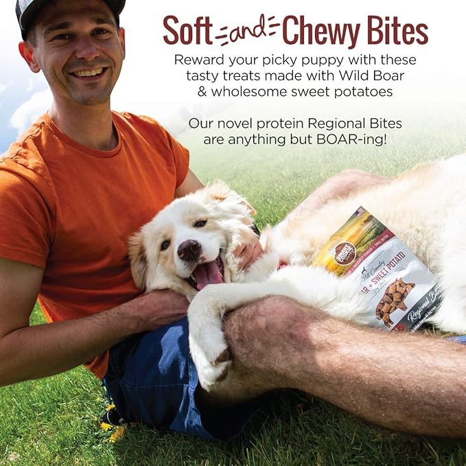 All Natural Dog Treats - Wild Boar & Sweet Potato - Training Treats for Dogs with Allergies, Sensitive Stomachs - Soft Dog Treats, Chewy, Grain Free, Human-Grade, Made in USA - 5oz Bag