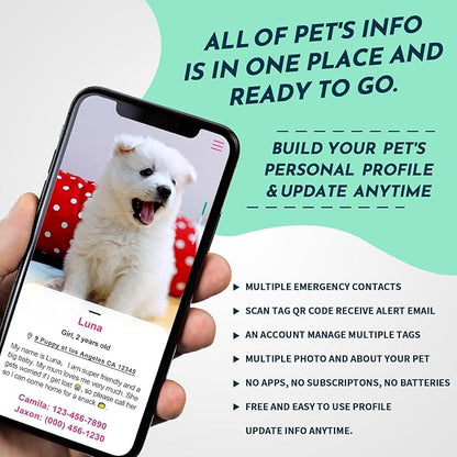 MYLUCKYTAG QR Code Pet ID Tags Dog Tags - Pet Online Profile - Scan QR Receive Instant Pet Location Alert Email