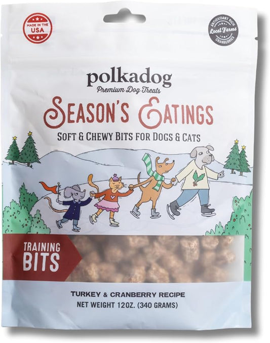 Polkadog Season's Eatings Dog Treat, 12oz - Soft & Chewy, USA-Sourced Dehydrated Turkey, Antioxidant-Rich, Dog Stocking, Christmas Dog Treat for Small and Large Dogs