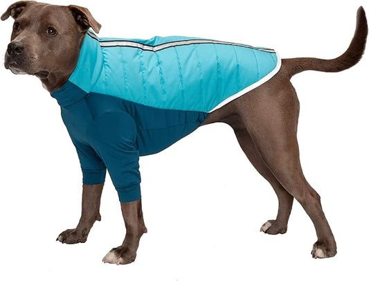 Furhaven Water-Repellent Medium Dog Coat, Washable w/ Leash Access & Stretch Fabric - Pro-Fit Active Jacket - Aquamarine, Medium