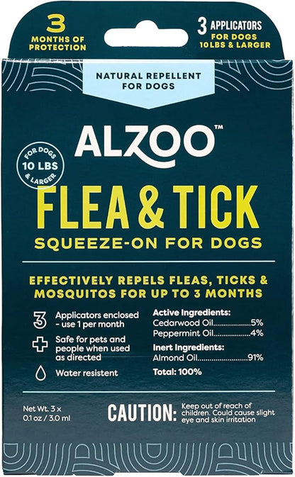 Flea & Tick Squeeze-On for Dogs, Helps Repel Fleas, Ticks & Mosquitos, Up to 3-Months Protection, 100% Plant-Based Active Ingredients, Water-Resistant, 3 EZ-On Applicators Per Pack