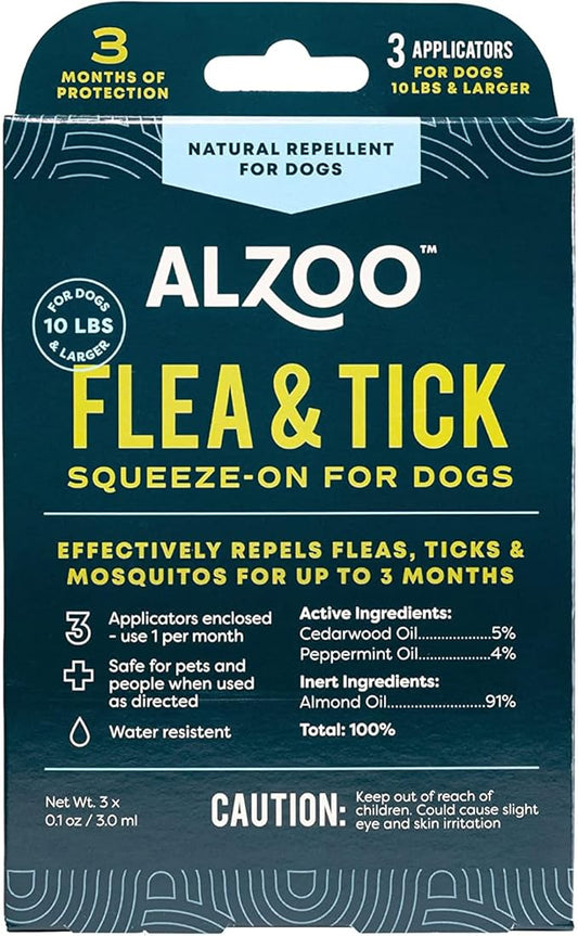Flea & Tick Squeeze-On for Dogs, Helps Repel Fleas, Ticks & Mosquitos, Up to 3-Months Protection, 100% Plant-Based Active Ingredients, Water-Resistant, 3 EZ-On Applicators Per Pack