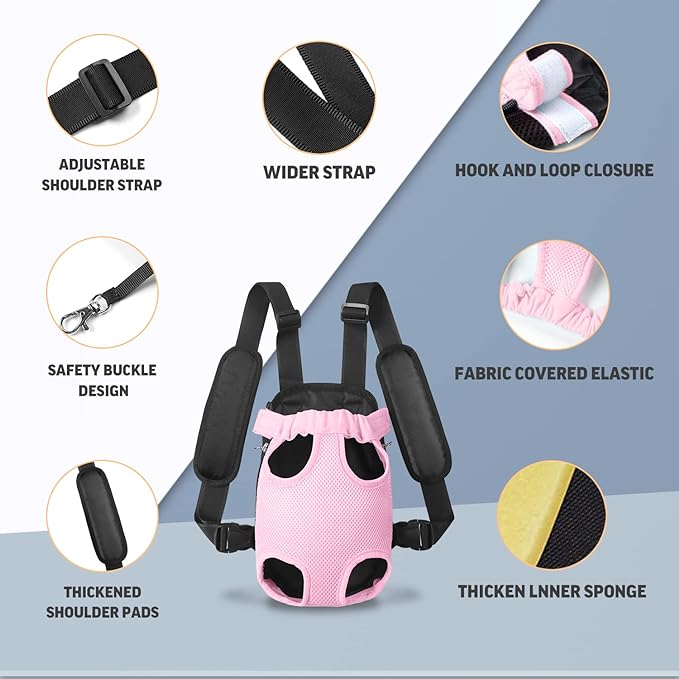 YUDODO Pet Dog Carrier Backpack Adjustable Dog Front Carrier, Legs Out Easy-Fit Dog Travel Backpack Carrier for Hiking Camping for Small Medium Dogs Cats and Rabbits (Large, Pink)