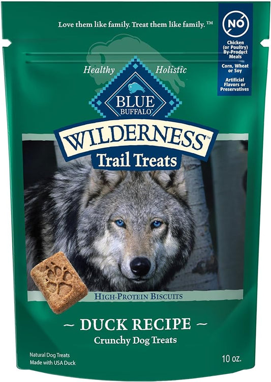 Blue Buffalo Wilderness Trail Treats High Protein Grain Free Dog Biscuits Crunchy Dog Treats, Duck Recipe, 10-oz Bag
