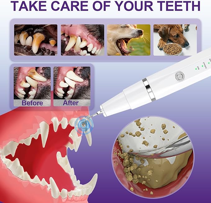 Dog Teeth Cleaning Kit-Dog Tooth Plaque Remover-Ultimate Pet Dental Care Kit - Ultrasonic Teeth Cleaner and Plaque Remover for Dogs | Complete Oral Hygiene Solution-White