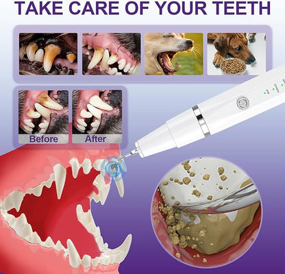 Dog Teeth Cleaning Kit-Dog Tooth Plaque Remover-Ultimate Pet Dental Care Kit - Ultrasonic Teeth Cleaner and Plaque Remover for Dogs | Complete Oral Hygiene Solution-White