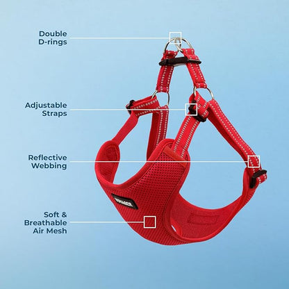 Best Pet Supplies Voyager Adjustable Dog Harness with Reflective Stripes for Walking, Jogging, Heavy-Duty Full Body No Pull Vest with Leash D-Ring, Breathable All-Weather - Harness (Red), XL