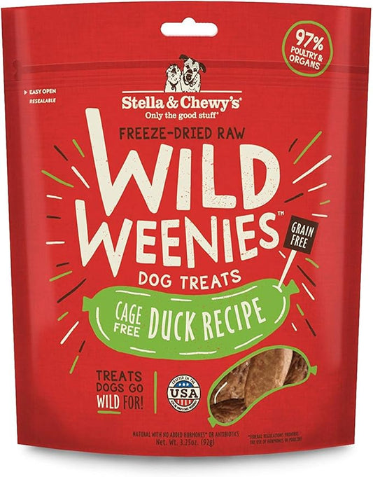 Stella & Chewy's Freeze-Dried Raw Wild Weenies Dog Treats – All-Natural, Protein Rich, Grain Free Dog & Puppy Treat – Great for Training & Rewarding – Cage-Free Duck Recipe – 3.25 oz Bag