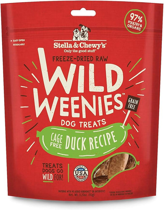 Stella & Chewy's Freeze-Dried Raw Wild Weenies Dog Treats – All-Natural, Protein Rich, Grain Free Dog & Puppy Treat – Great for Training & Rewarding – Cage-Free Duck Recipe – 3.25 oz Bag