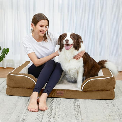 XXL Orthopedic Dog Bed, Waterproof Dog Beds for Extra Large Dogs, Washable Dog Bed Sofa Pet Bed with Removable Cover & Non-Slip Bottom(XX-large,Khaki)