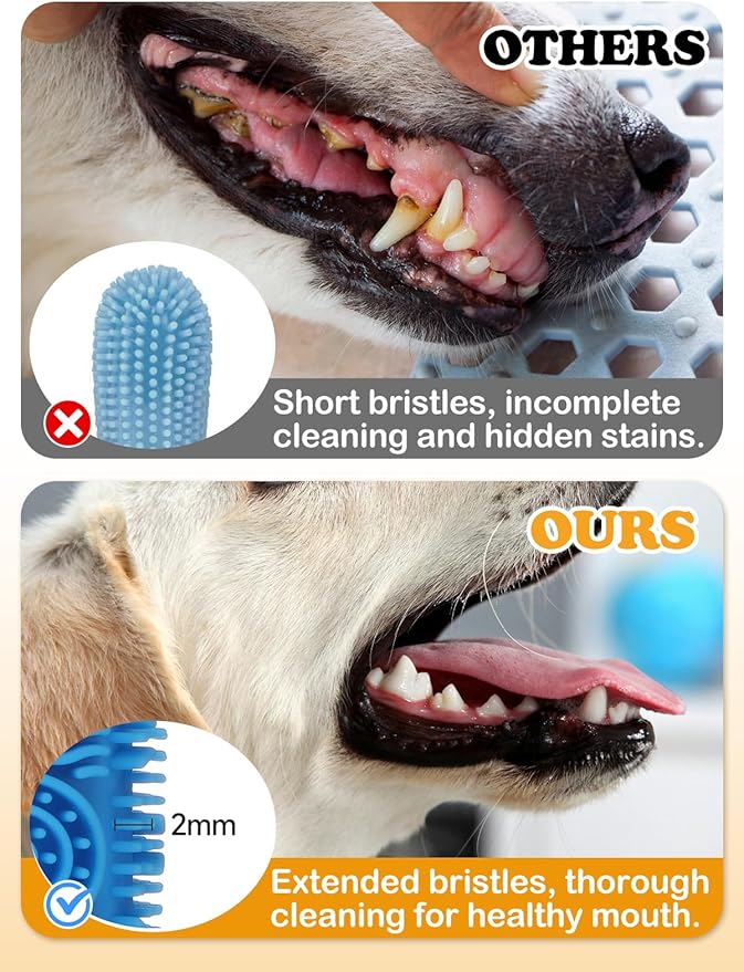 MEWTOGO Dog Toothbrush - Finger Toothbrush for Medium Large Dogs, 360° Food Grade Silicone Dog Tooth Brushing Kit with Storage Box for Dog Teeth Cleaning Dental Care, 6 Pcs
