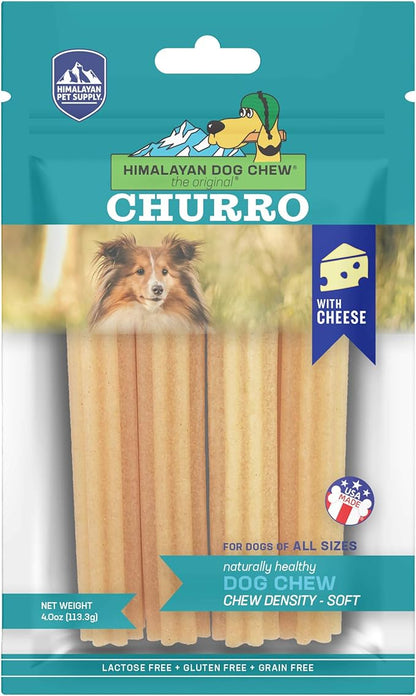 yaky CHURRO Himalaya Cheese Treats | Lactose Free | Gluten Free | Grain Free | USA MADE | for All Breeds | 4 CHURROs per Pouch | Original Cheese Flavor