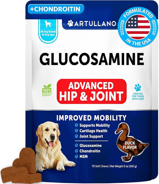 Glucosamine for Dogs - Hip and Joint Supplement for Dogs - Glucosamine Chondroitin For Dogs, Turmeric, MSM - Dog Glucosamine Support - Dog Joint Pain Relief Health - Mobility Treats - 70 Chews