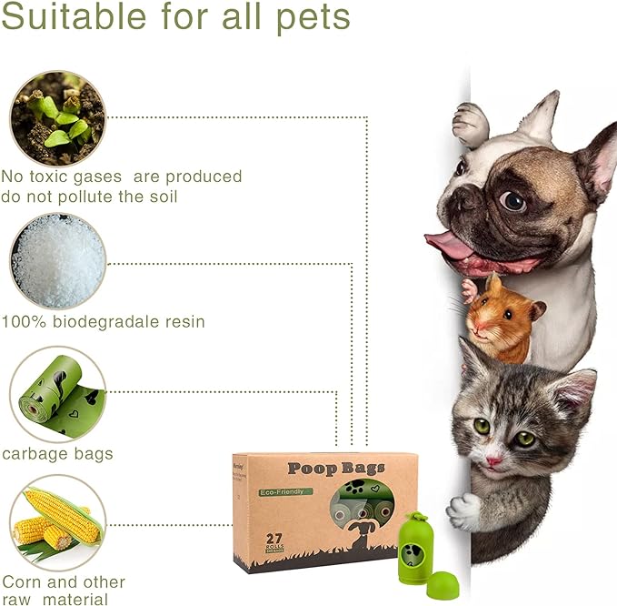 Dog Poop Bag, Biodegradable - 540 Count Dog Waste Bags with Dispenser, Extra Thick Strong Leak proof Doggy Poop Bags| Scented